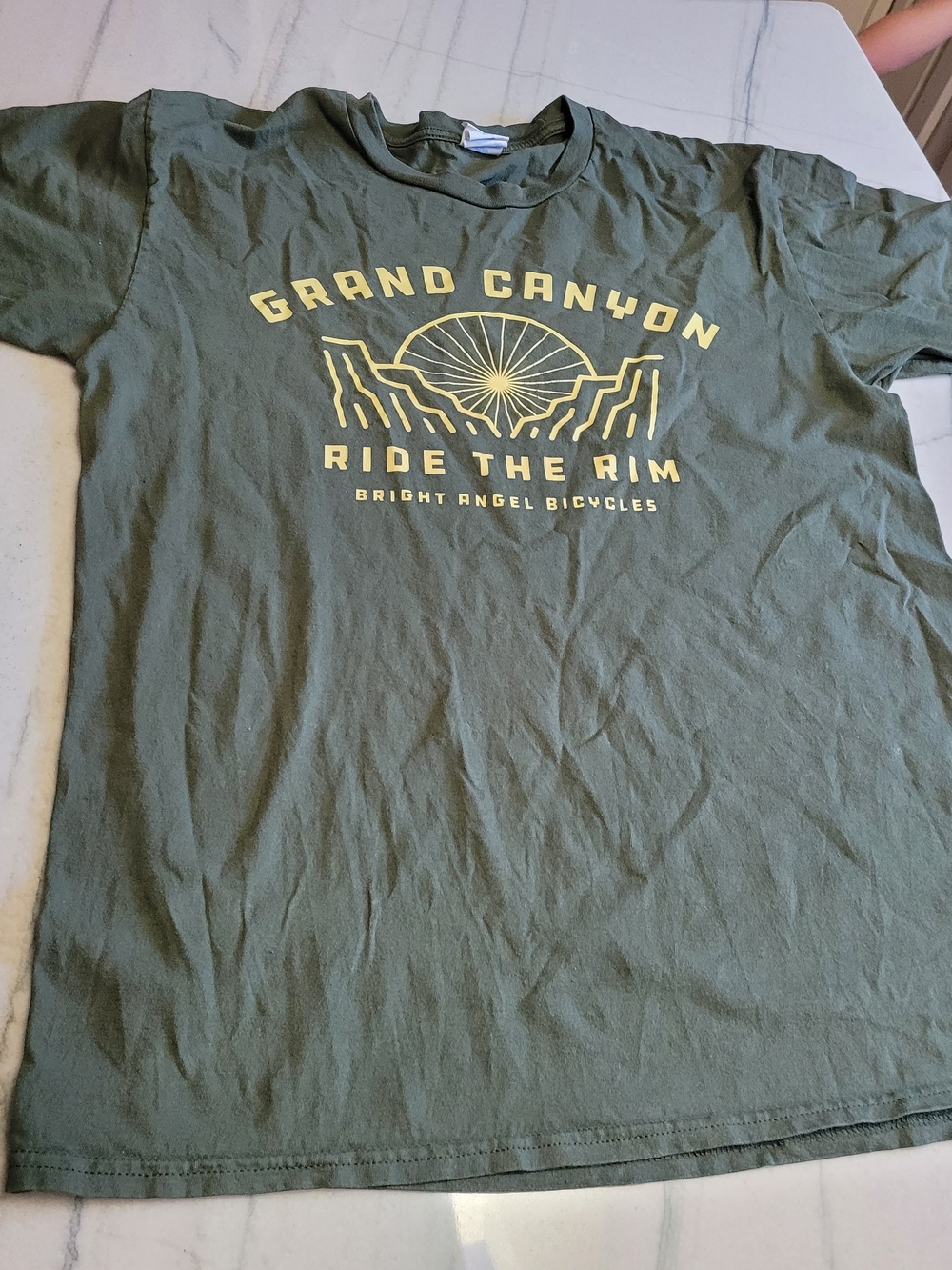 Port and Company Olive Green Grand Canyon Graphic Tee with Yellow Print